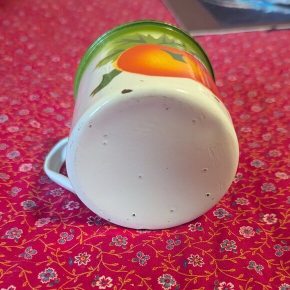 Vintage Enameled Metal Cup Mug Apple Fruit MCM Cottage Core Rustic - Picture 2 of 7